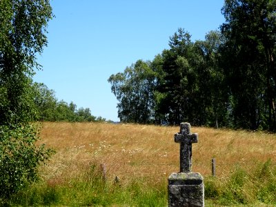 Une croix en granit au bord d'une prairie, St-Martial, Can… 