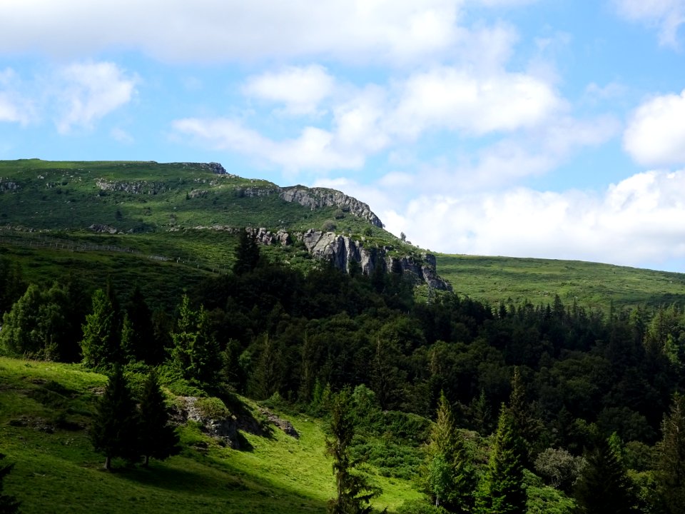 Contreforts rocheux et sapins dans la montée au col de Pra… 
