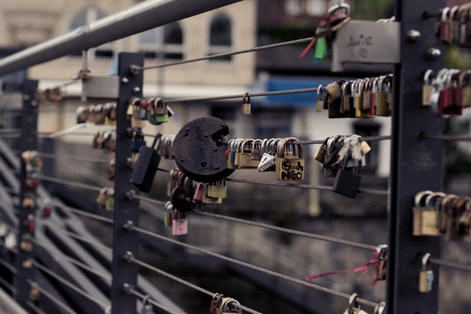 Love padlock bridge romance