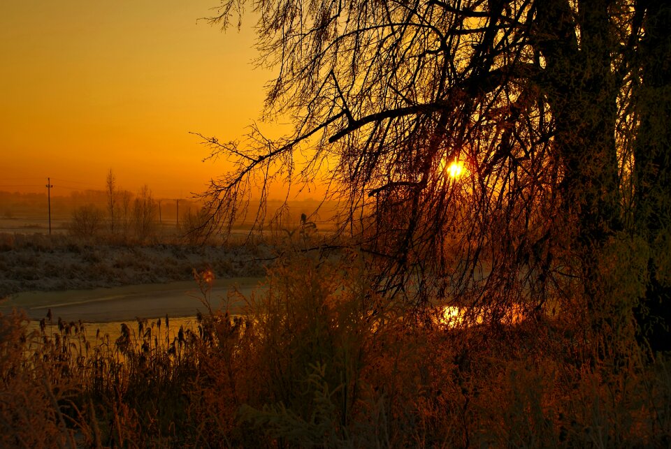 Landscape frozen river fairy-tale winter