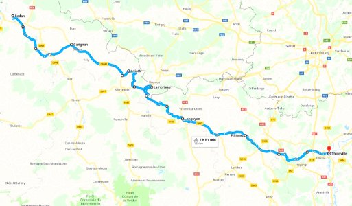 Itinéraire de Sedan à Thionville le 22 mars 2019 