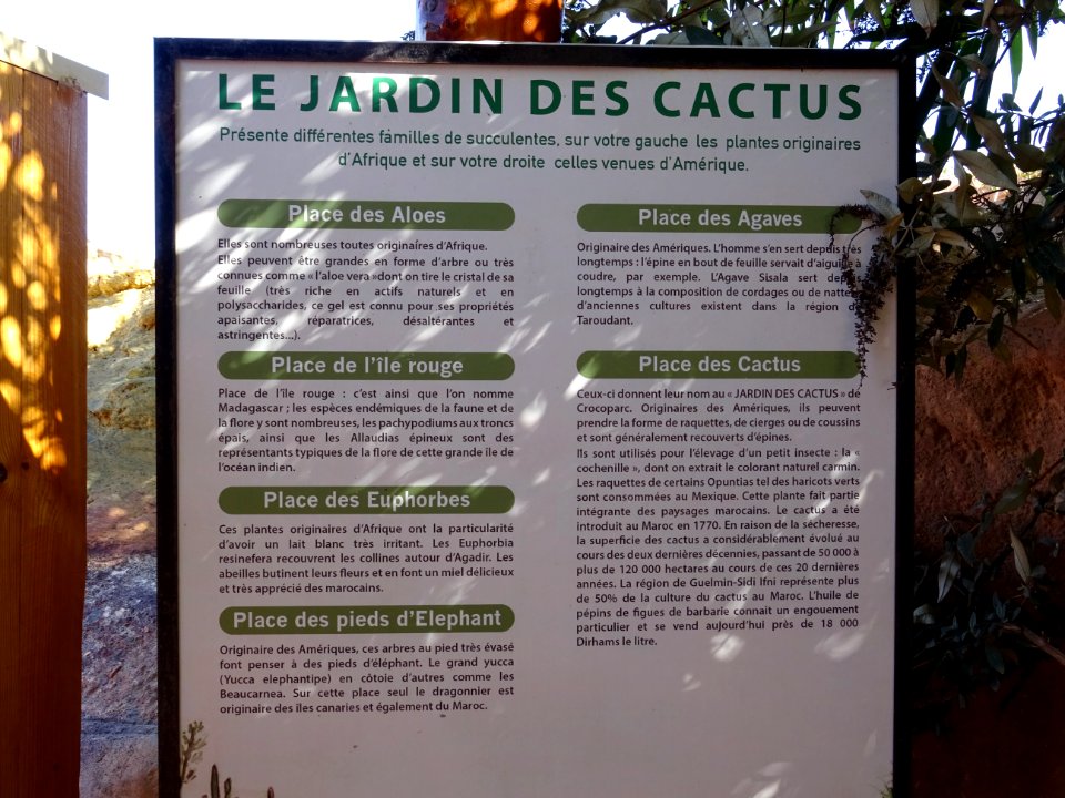 Pancarte Le Jardin des cactus, CrocoParc d'Agadir 