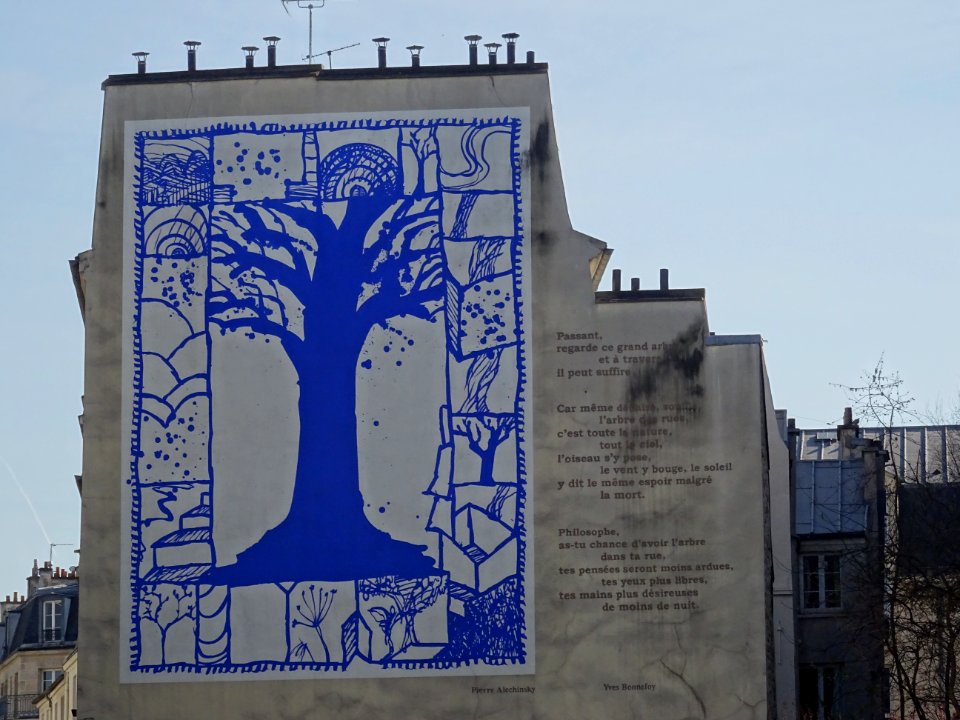 Fresque sur le côté d'un immeuble, 40 rue Descartes, 5e ar… 