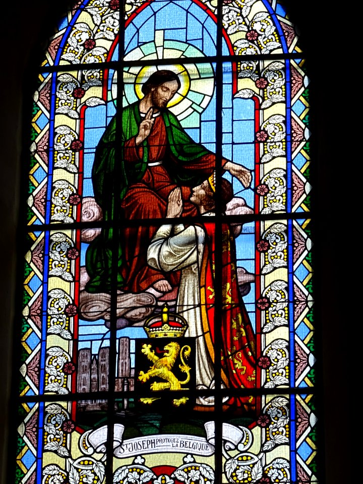 Vitrail St Joseph, protégez la Belgique, église Saint-Ma… 