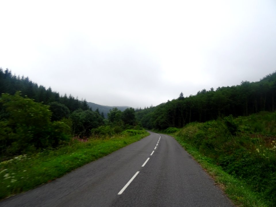 La petite D62 file en descente vers Nages, Tarn 