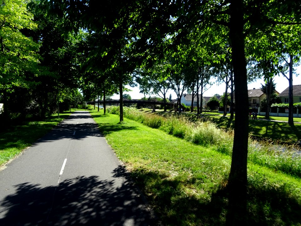 Sur la piste cyclable, le long du canal de l'Ourcq, en vue… 