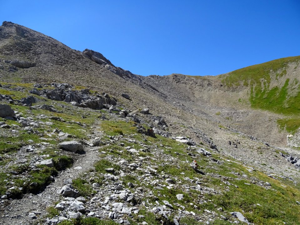 Une sente bien visible file vers le Col de Chaude Maison 