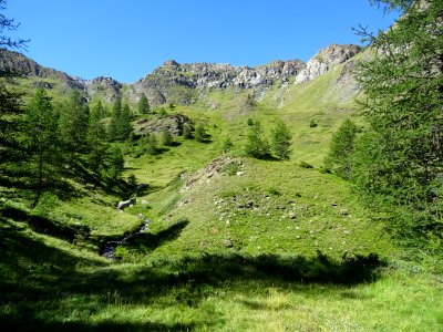 Le sentier se calme un peu et débouche dans le Vallon Gras… 