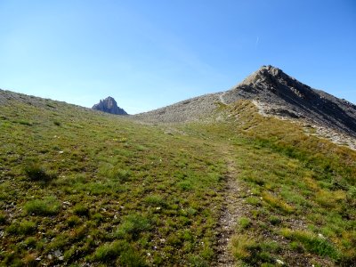 Sur l'arête arrondie qui monte vers le sommet du Pic des E… 
