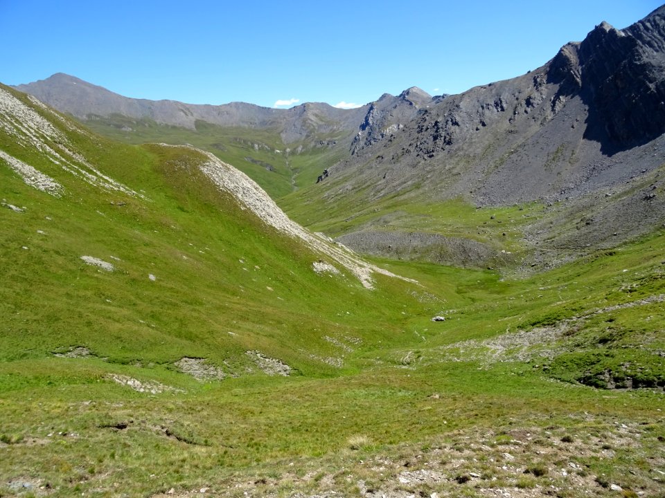 Le sentier descend dans une immense prairie, le Ravin des … 