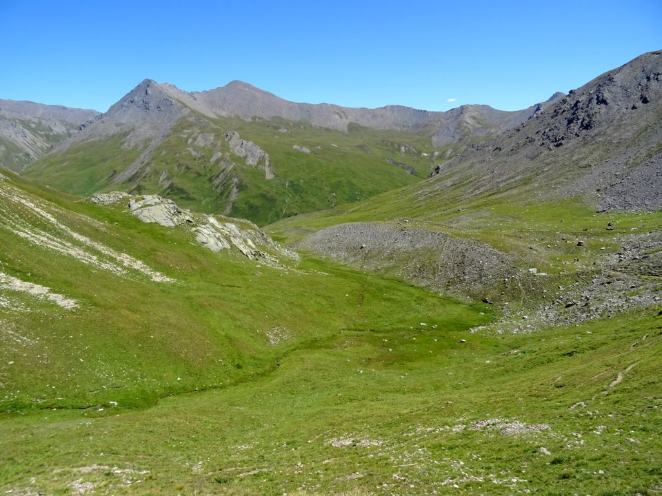 Le sentier descend dans une immense prairie, le Ravin des … 