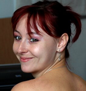Woman brown hair smile