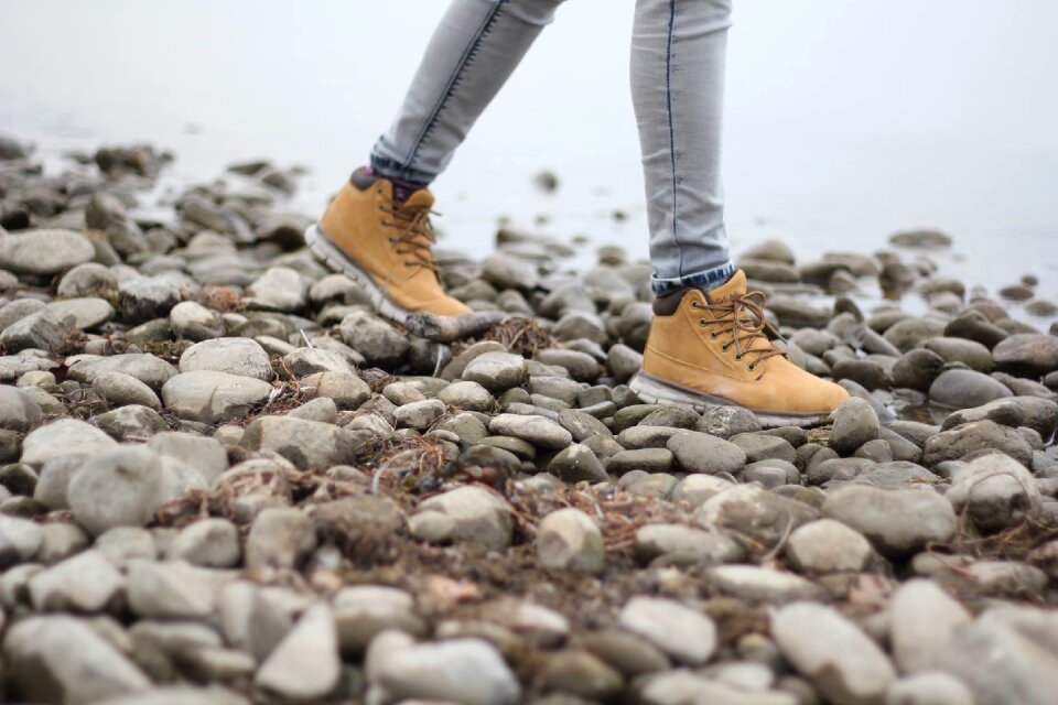 Hiking boots walking shoes rocks