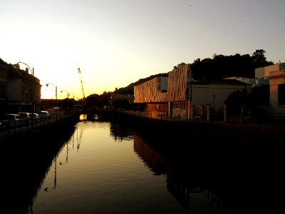 Coucher de soleil sur la Risle, Pont-Audemer, Eure 