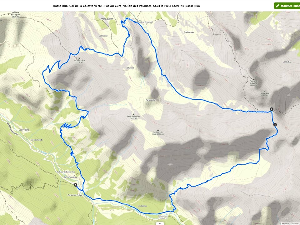 Itinéraire Basse Rua, Col de la Colette Verte (2900m) , Pa… 