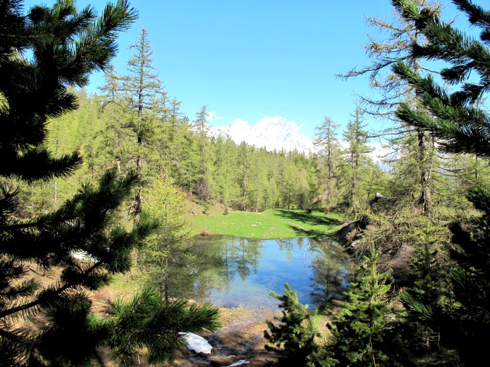 Petit lac et Mont Pelvoux, au printemps 