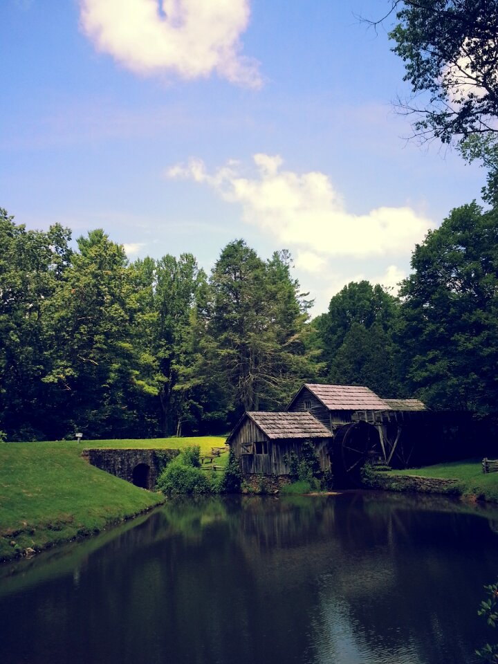 Pond old building blue ridge parkway