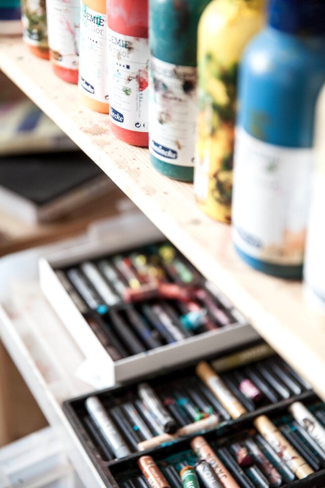 Artist drawing watercolours