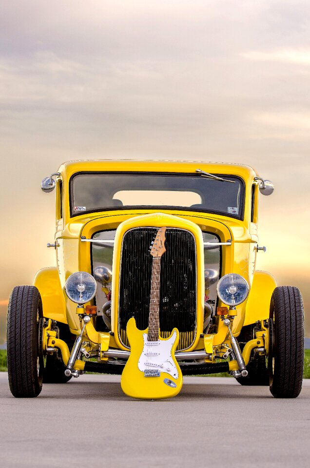Old car yellow canary yellow