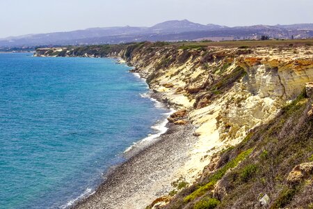 Pebble beach cliff sea