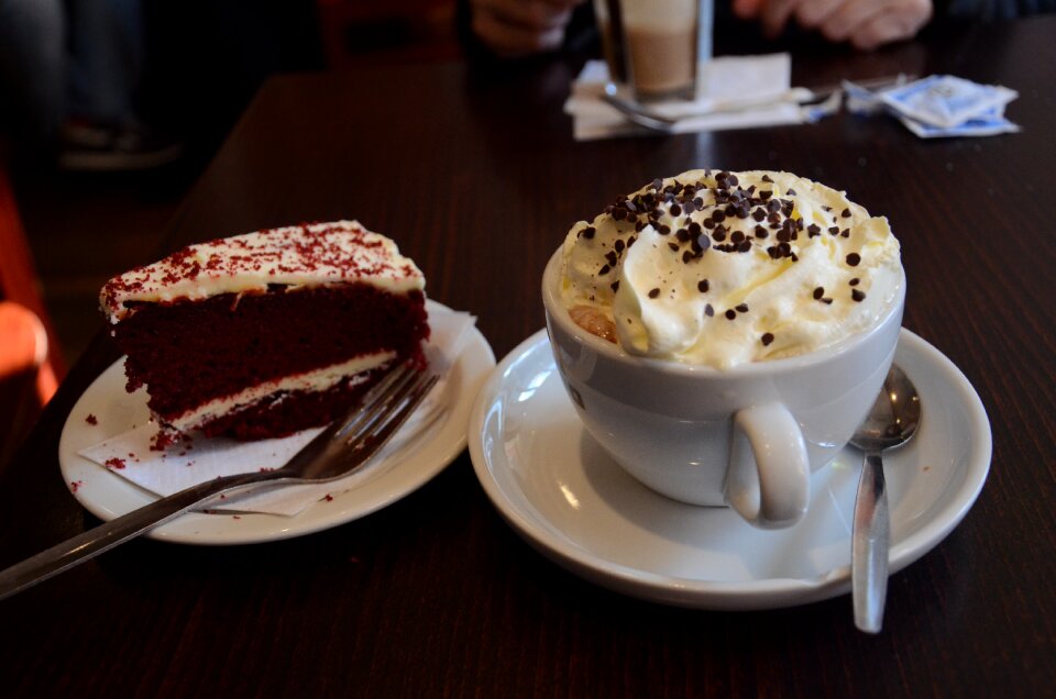 Red velvet cake cup of coffee