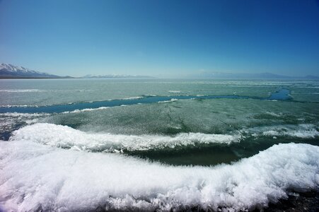 Melting ice icing glacial lake