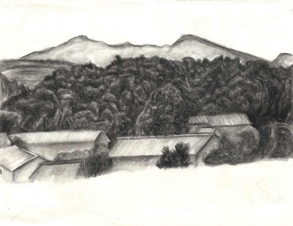 Dessin sur le motif du paysage vu du Moulin-musée de Calla… 
