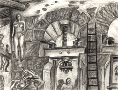 Dessin sur le motif de l'expo Mémoire vive au Moulin-mus… 