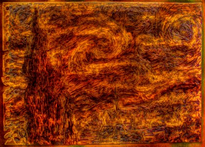 Huile sur papier A4 (sgraffite à l'aiguille à tricoter), … 