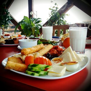 Tea tomato cheese milk