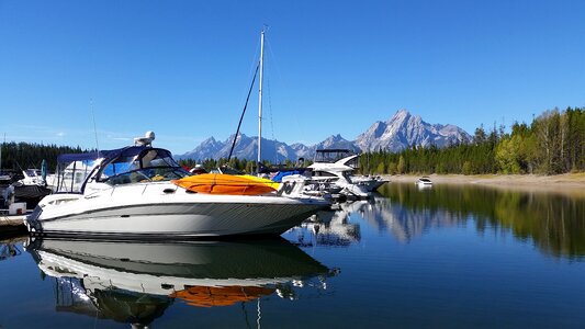 Colter bay mountains boat