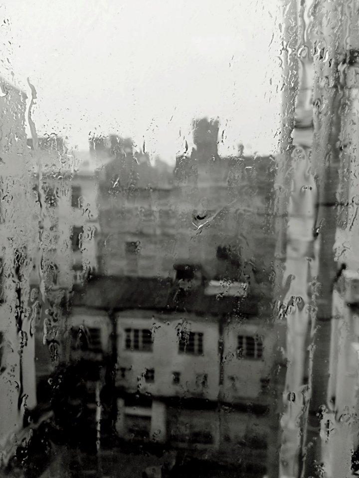 Raining hard bw photo