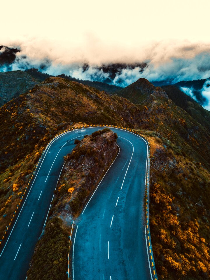 Sunrise fog road