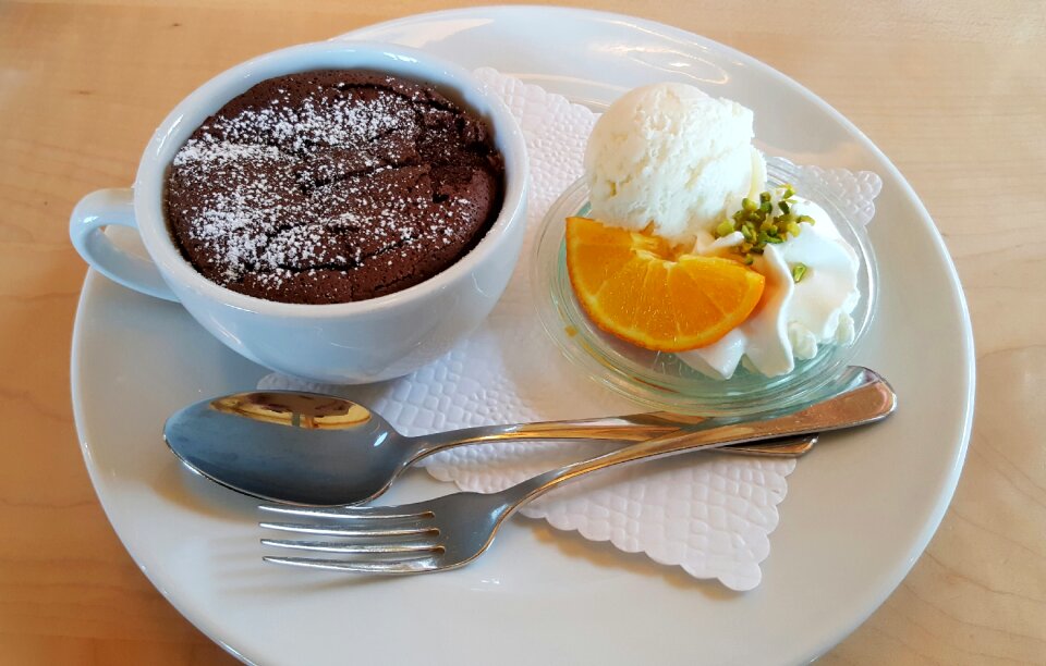 Oranges chocolate icing sugar photo