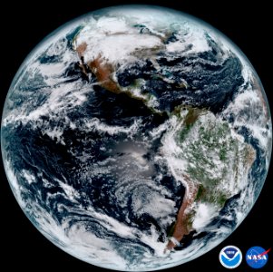 Blue marble view of earth from the GOES-16 weather satel… 
