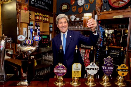 Secretary Kerry Hoists a Pint of Bitter at the Historic Ki… photo