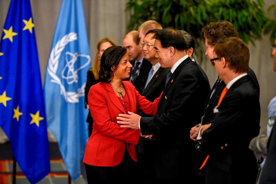 U.S. National Security Advisor Susan E. Rice greets member… 