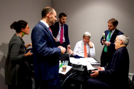Secretary Kerry and his team discuss environmental agreeme… photo
