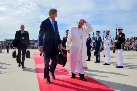 Secretary Kerry Walks With Pope Francis at Andrews Air For… photo