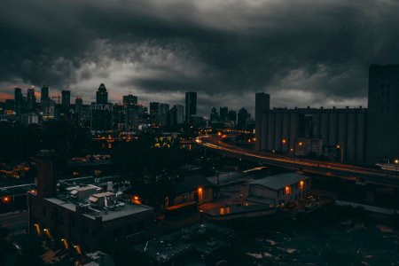 Gray thunder in city photo