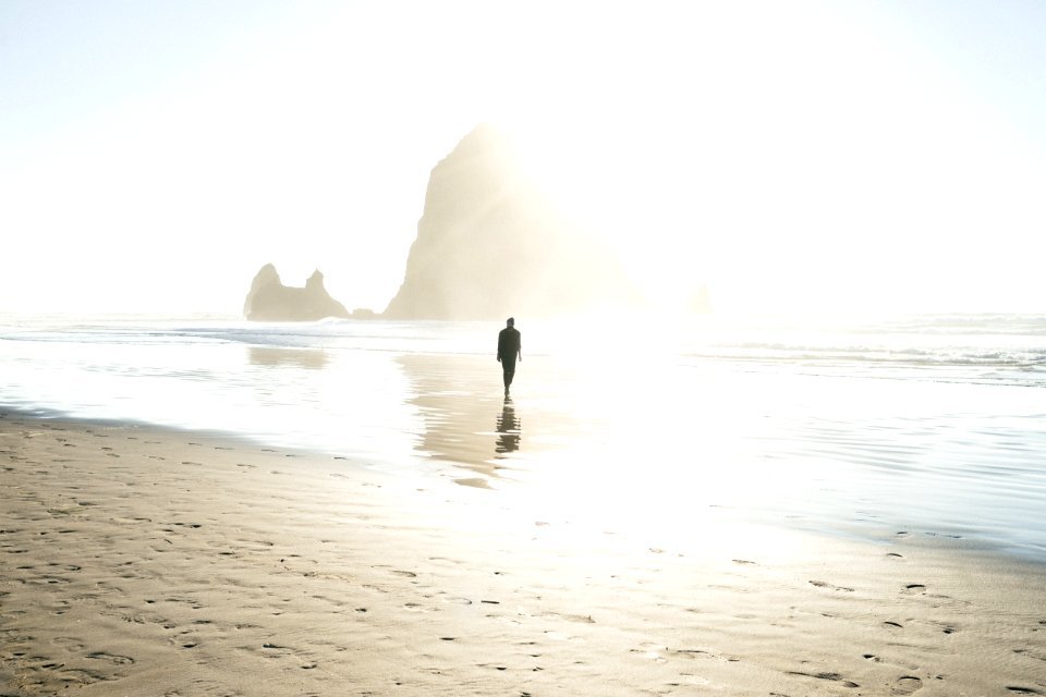 Man walking on sea photo