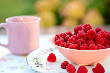 Raspberries in breakfast photo