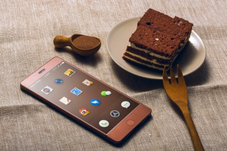 Brown Cake with smartphone 