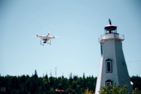 Drone over lighthouse photo