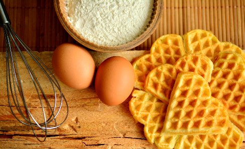 Waffles bake and eggs photo