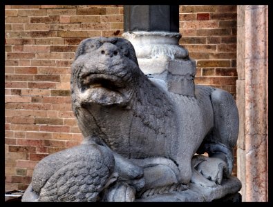 Leone stiloforo di pietra. Lodi, cattedrale 