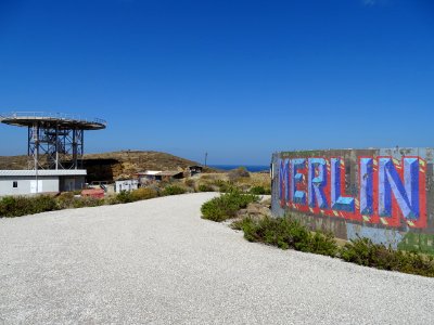 Abandoned helicopter platform Limnos, with Merlin graffiti… 