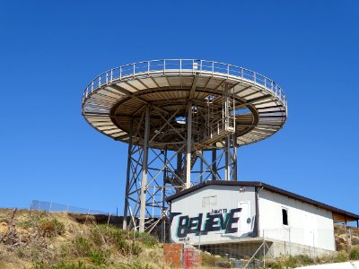 Abandoned helicopter platform Limnos with graffiti made by… 