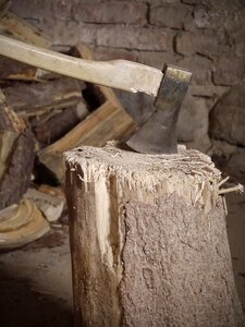 Axe make wood chop wood photo