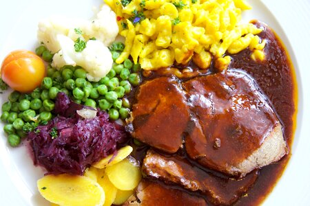Pig roast spätzle vegetables
